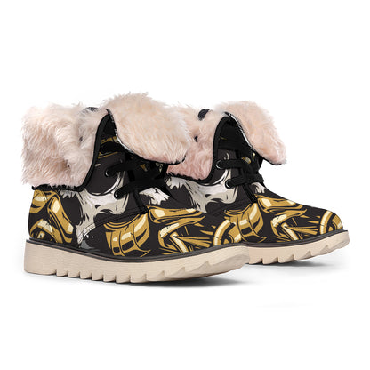 Black Samurai Skull Print Winter Boots