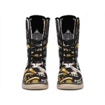 Black Samurai Skull Print Winter Boots
