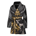 Black Samurai Skull Print Women's Bathrobe