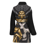 Black Samurai Skull Print Women's Bathrobe
