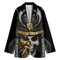 Black Samurai Skull Print Women's Blazer
