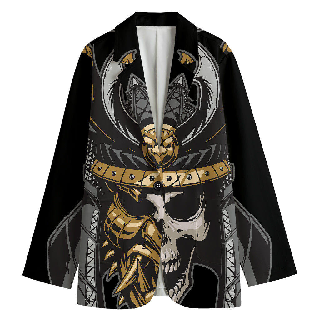 Black Samurai Skull Print Women's Blazer