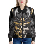 Black Samurai Skull Print Women's Bomber Jacket