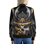 Black Samurai Skull Print Women's Bomber Jacket