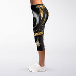 Black Samurai Skull Print Women's Capri Leggings