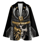 Black Samurai Skull Print Women's Cotton Blazer