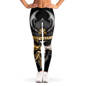 Black Samurai Skull Print Women's Leggings