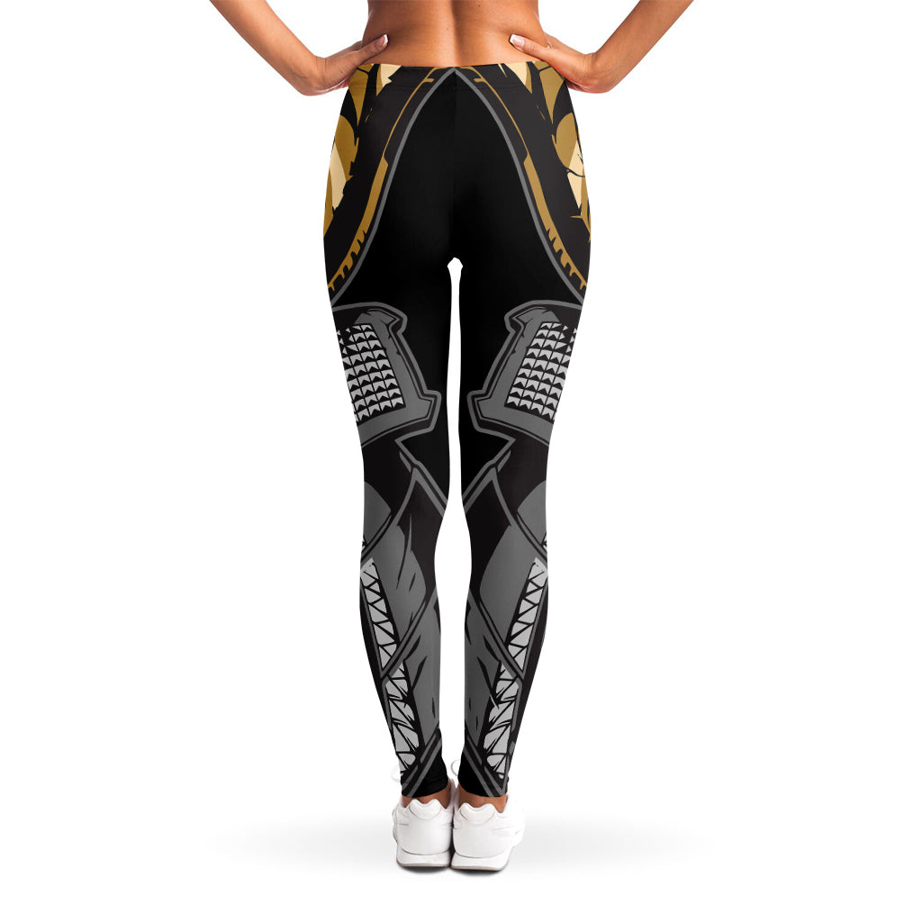 Black Samurai Skull Print Women's Leggings