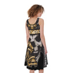 Black Samurai Skull Print Women's Sleeveless Dress