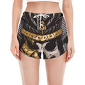 Black Samurai Skull Print Women's Split Running Shorts