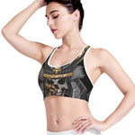 Black Samurai Skull Print Women's Sports Bra