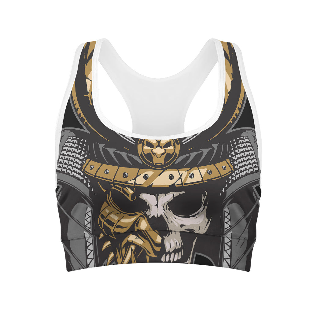 Black Samurai Skull Print Women's Sports Bra