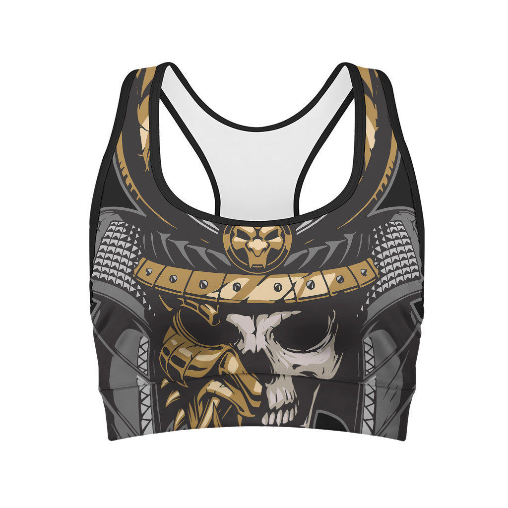 Black Samurai Skull Print Women's Sports Bra