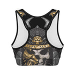 Black Samurai Skull Print Women's Sports Bra