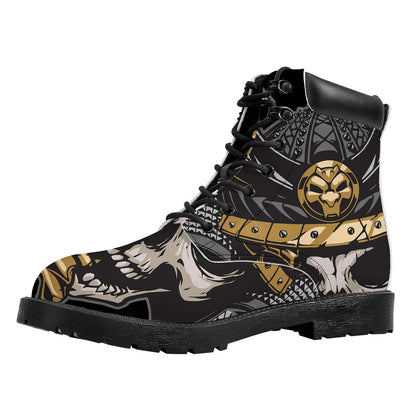 Black Samurai Skull Print Work Boots