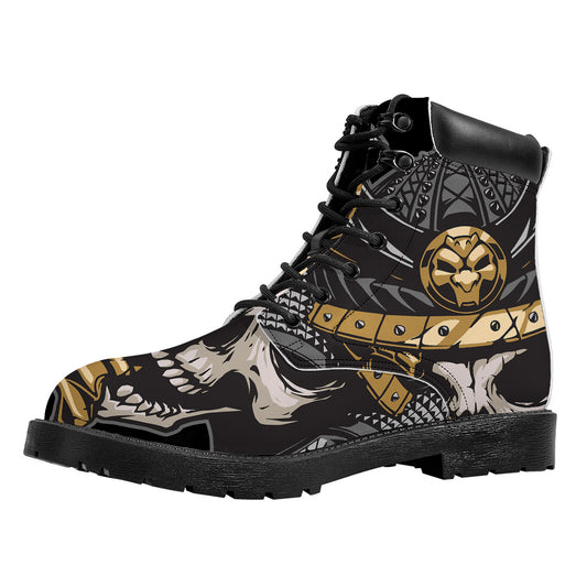 Black Samurai Skull Print Work Boots