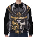 Black Samurai Skull Print Zip Sleeve Bomber Jacket