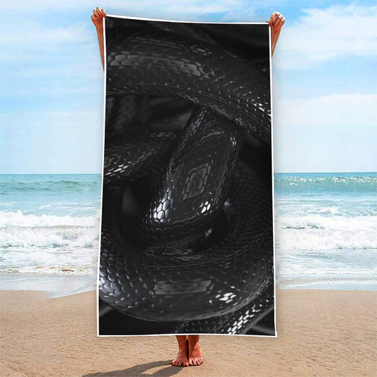 Black Snake Print Beach Towel