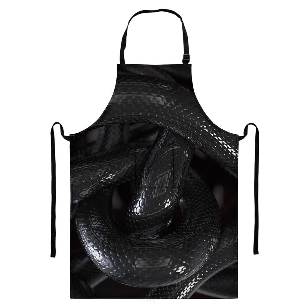 Black Snake Print Bib Apron With Pocket