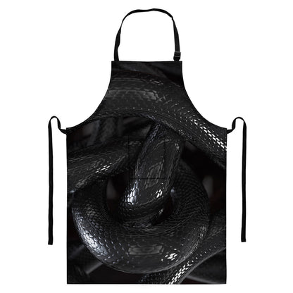 Black Snake Print Bib Apron With Pocket