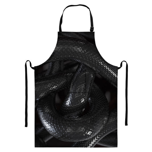 Black Snake Print Bib Apron With Pocket