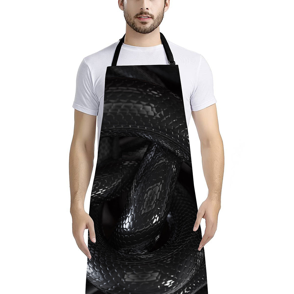Black Snake Print Bib Apron With Pocket