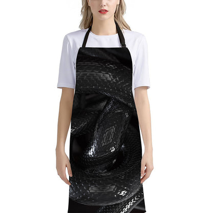 Black Snake Print Bib Apron With Pocket