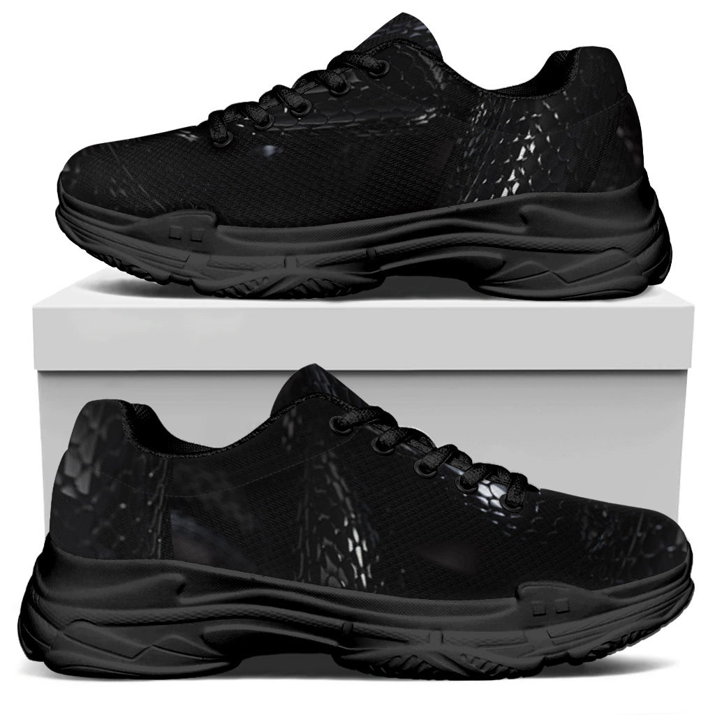 Black Snake Print Black Chunky Shoes
