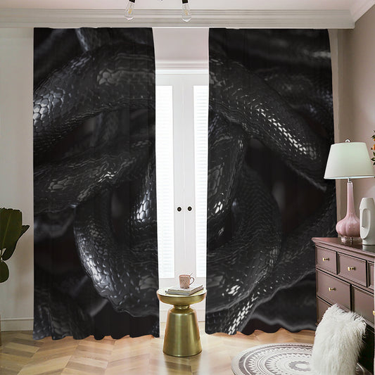 Black Snake Print Blackout Pencil Pleat Curtains
