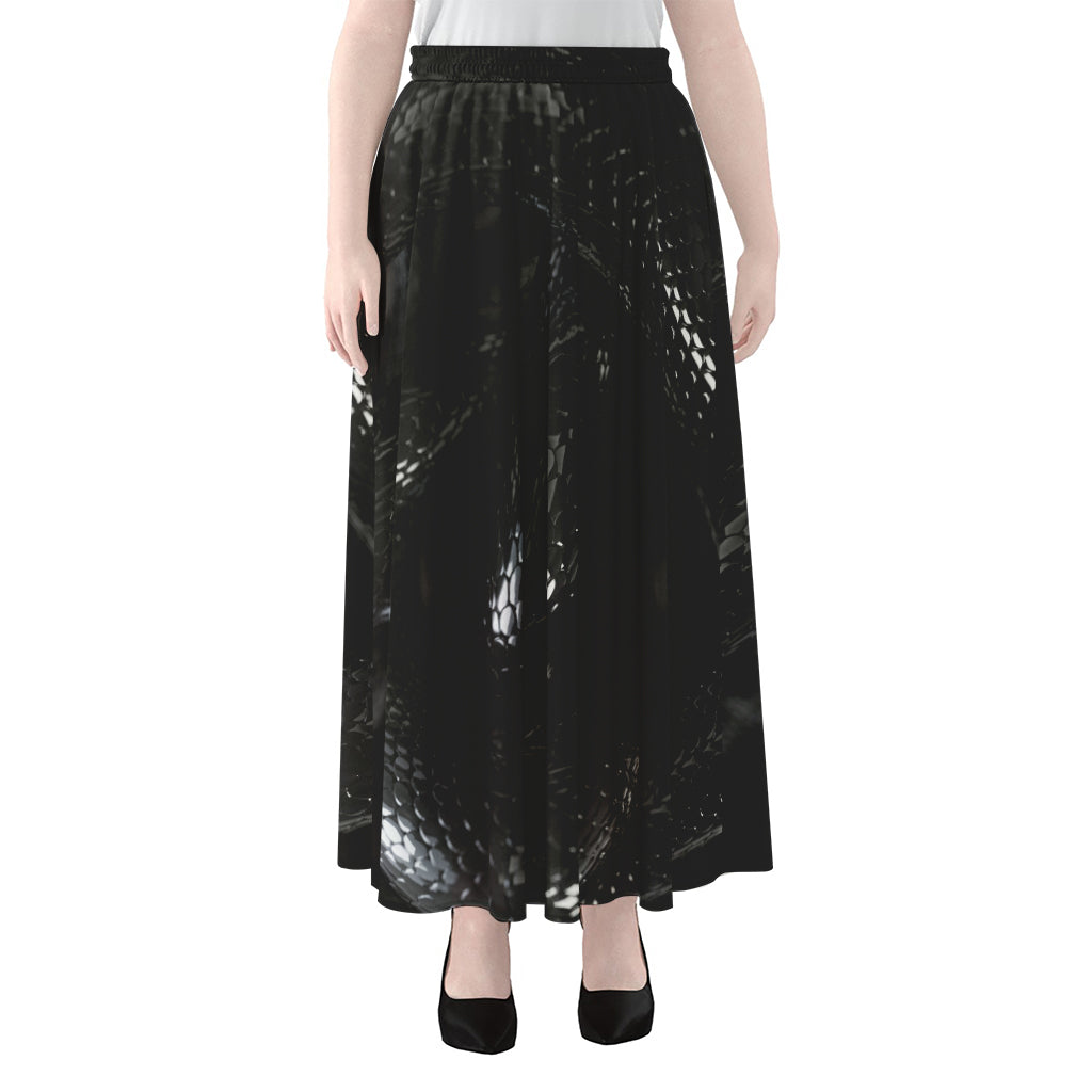 Black Snake Print Chiffon Maxi Skirt
