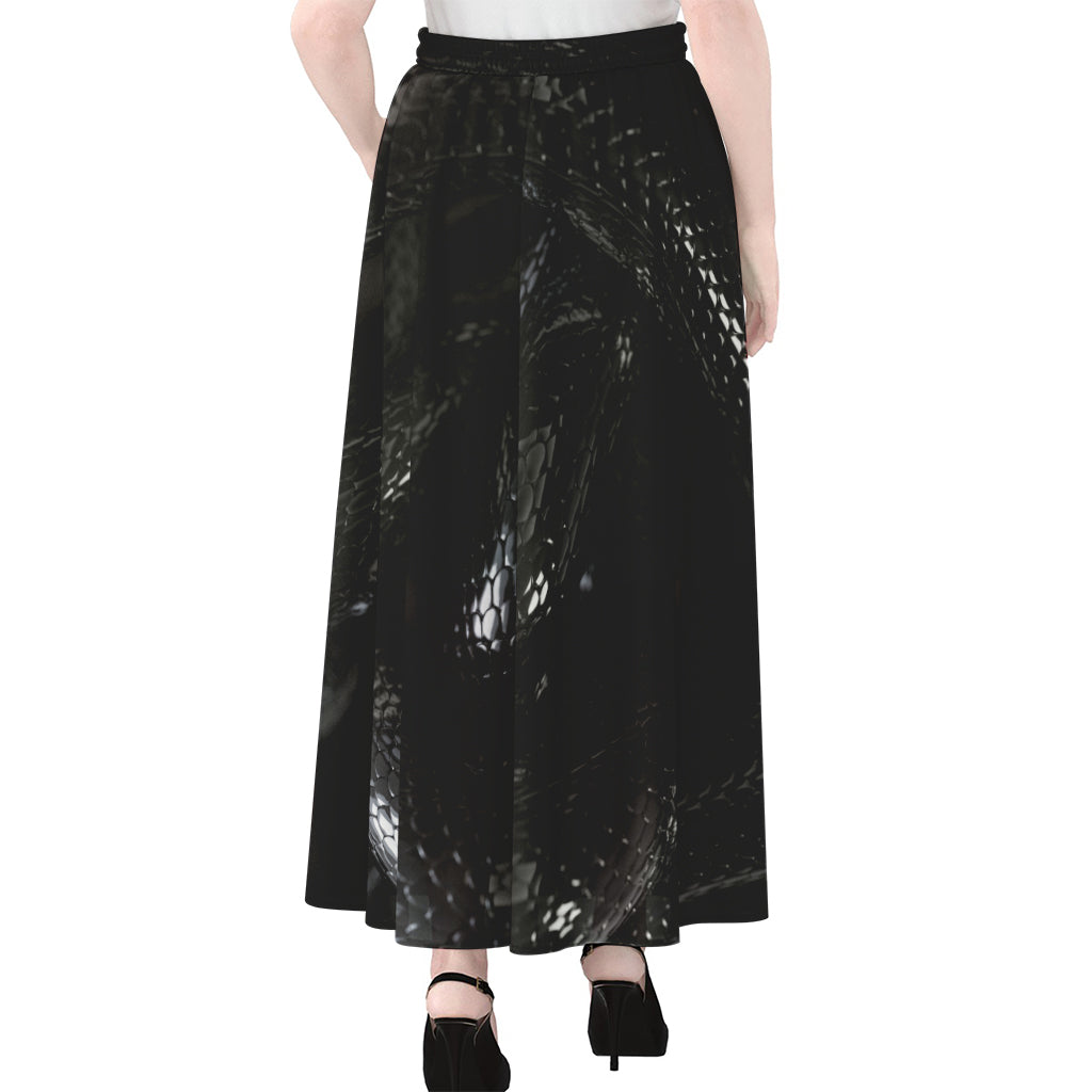 Black Snake Print Chiffon Maxi Skirt