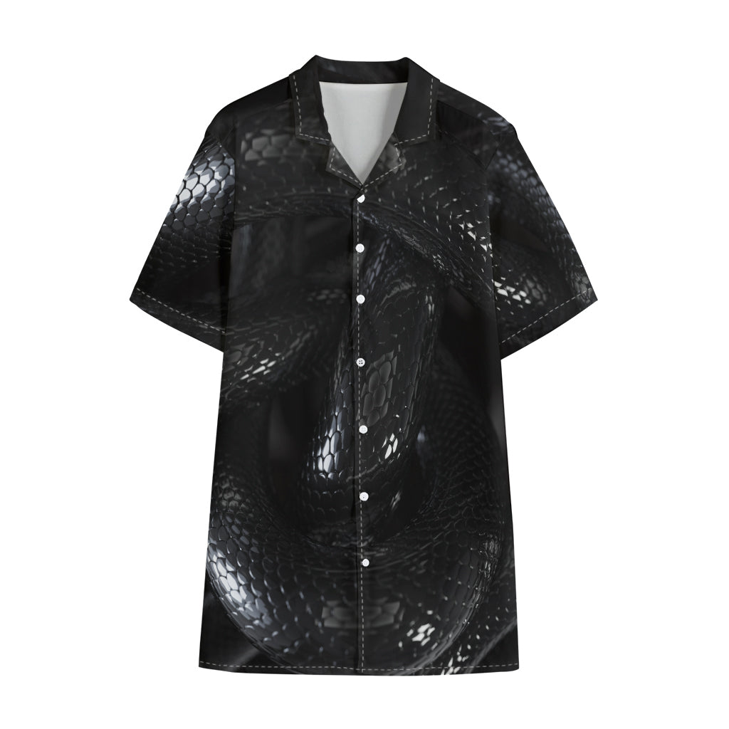 Black Snake Print Cotton Hawaiian Shirt
