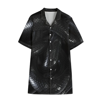 Black Snake Print Cotton Hawaiian Shirt