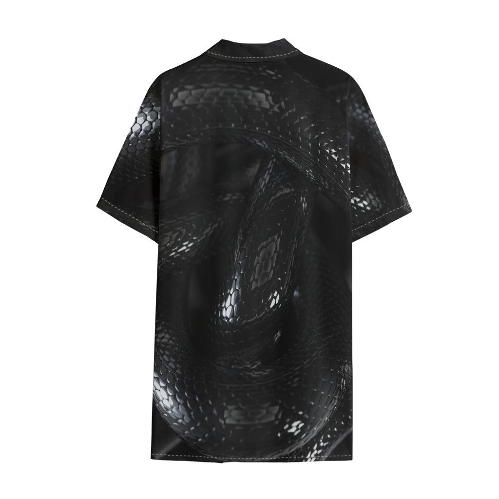 Black Snake Print Cotton Hawaiian Shirt