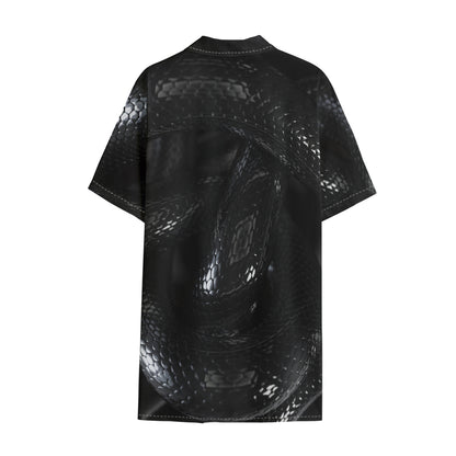 Black Snake Print Cotton Hawaiian Shirt