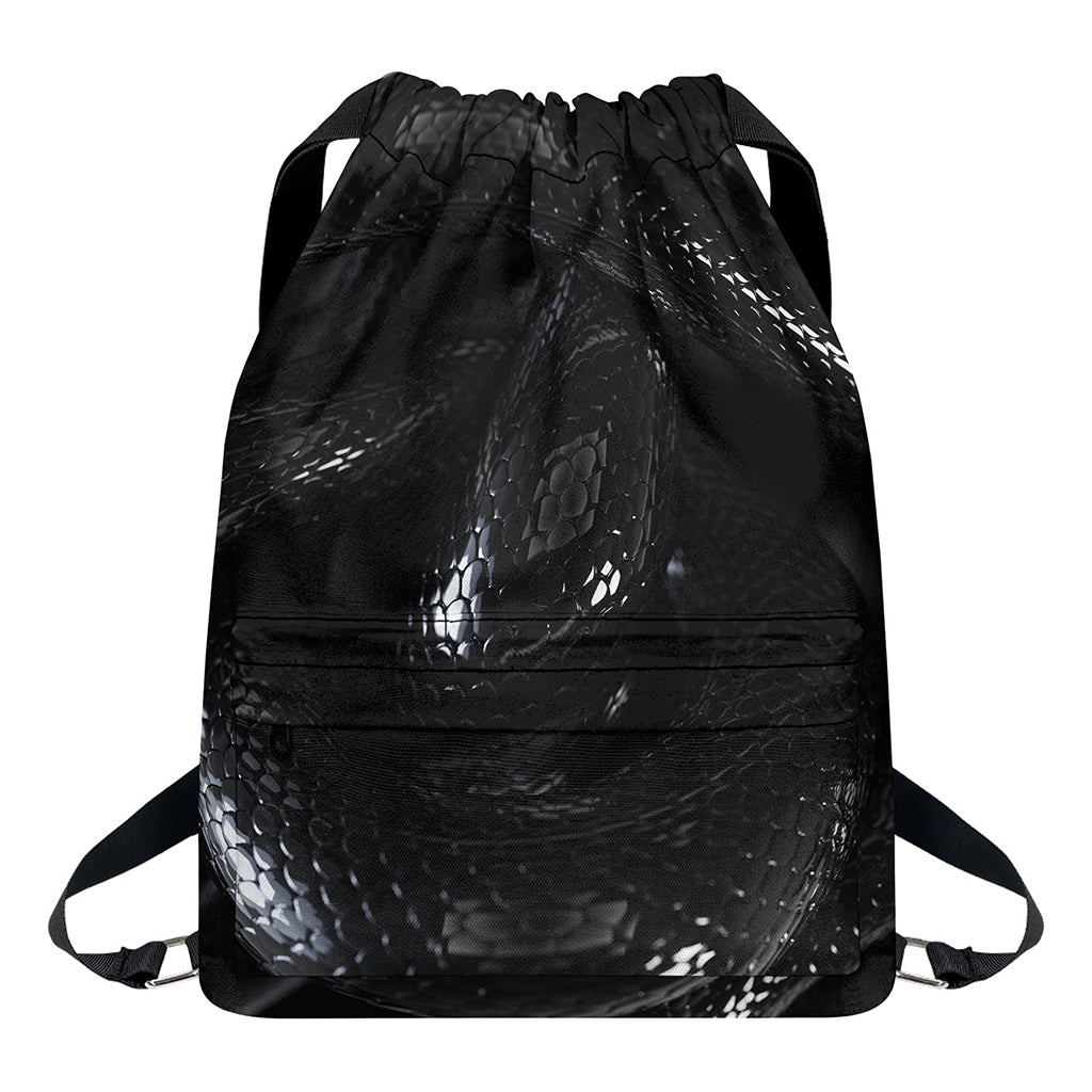 Black Snake Print Drawstring Backpack