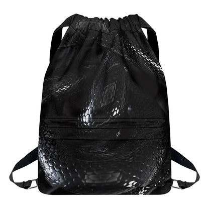 Black Snake Print Drawstring Backpack