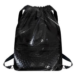 Black Snake Print Drawstring Backpack