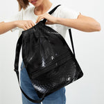 Black Snake Print Drawstring Backpack
