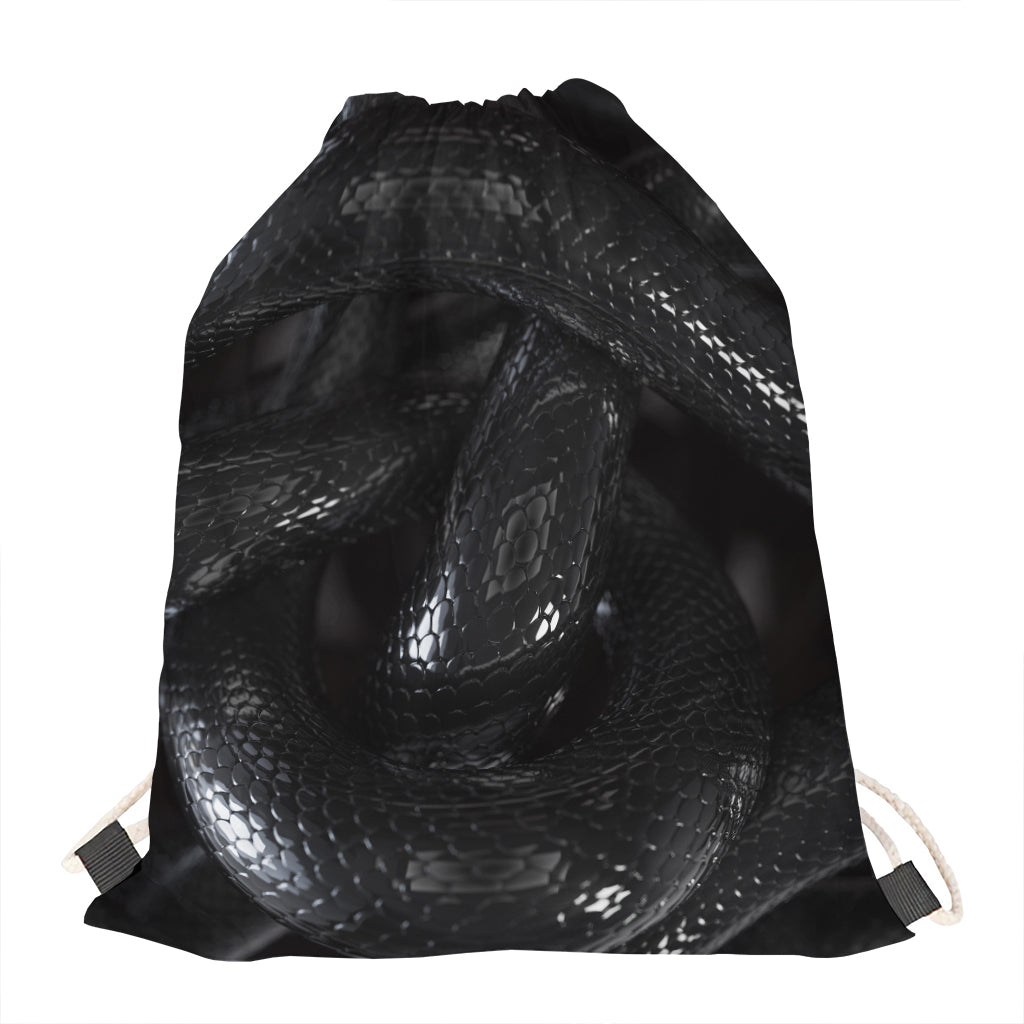 Black Snake Print Drawstring Bag