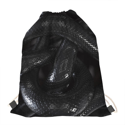 Black Snake Print Drawstring Bag