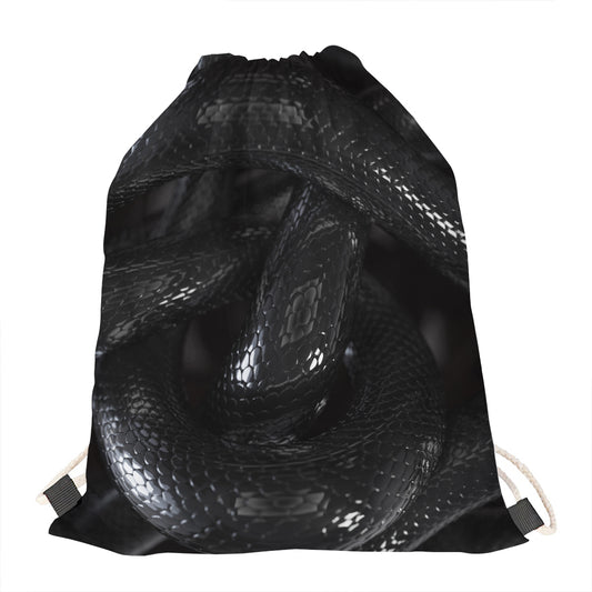 Black Snake Print Drawstring Bag