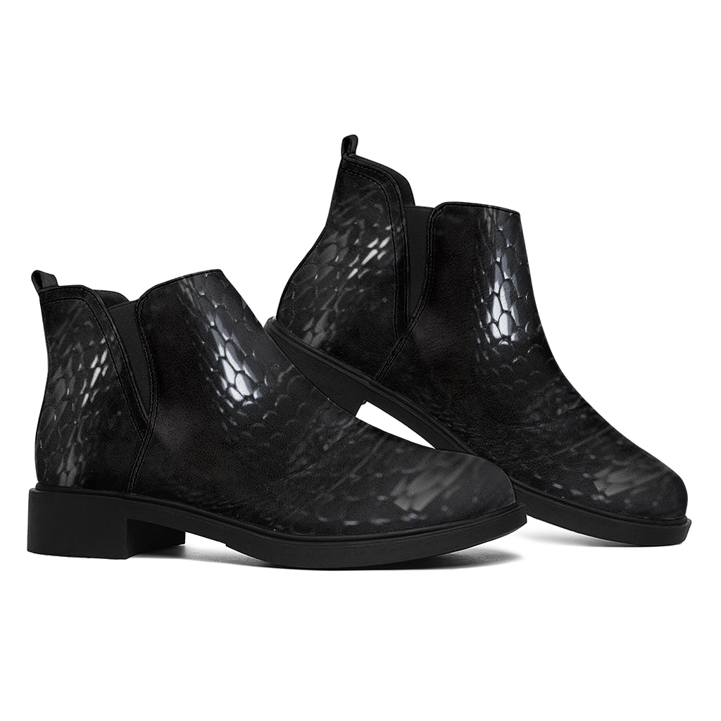 Black Snake Print Flat Ankle Boots