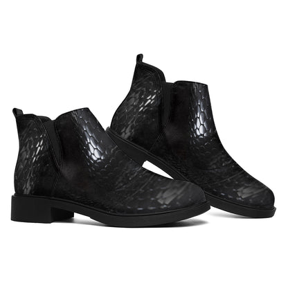 Black Snake Print Flat Ankle Boots