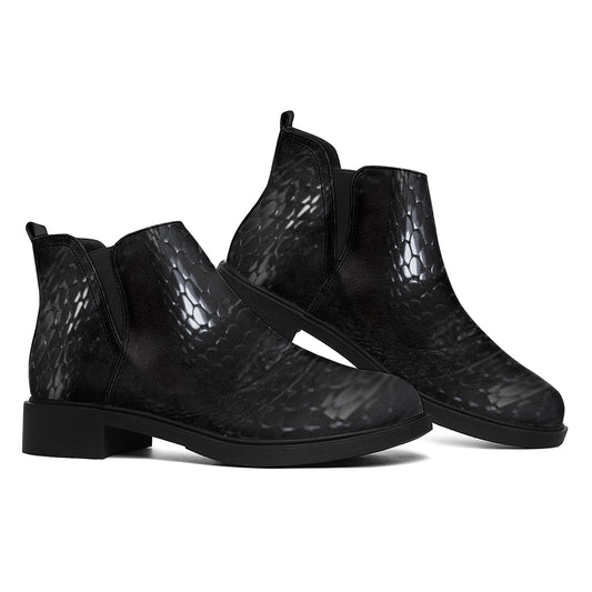 Black Snake Print Flat Ankle Boots