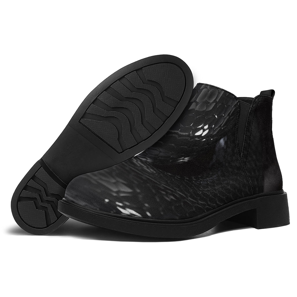 Black Snake Print Flat Ankle Boots