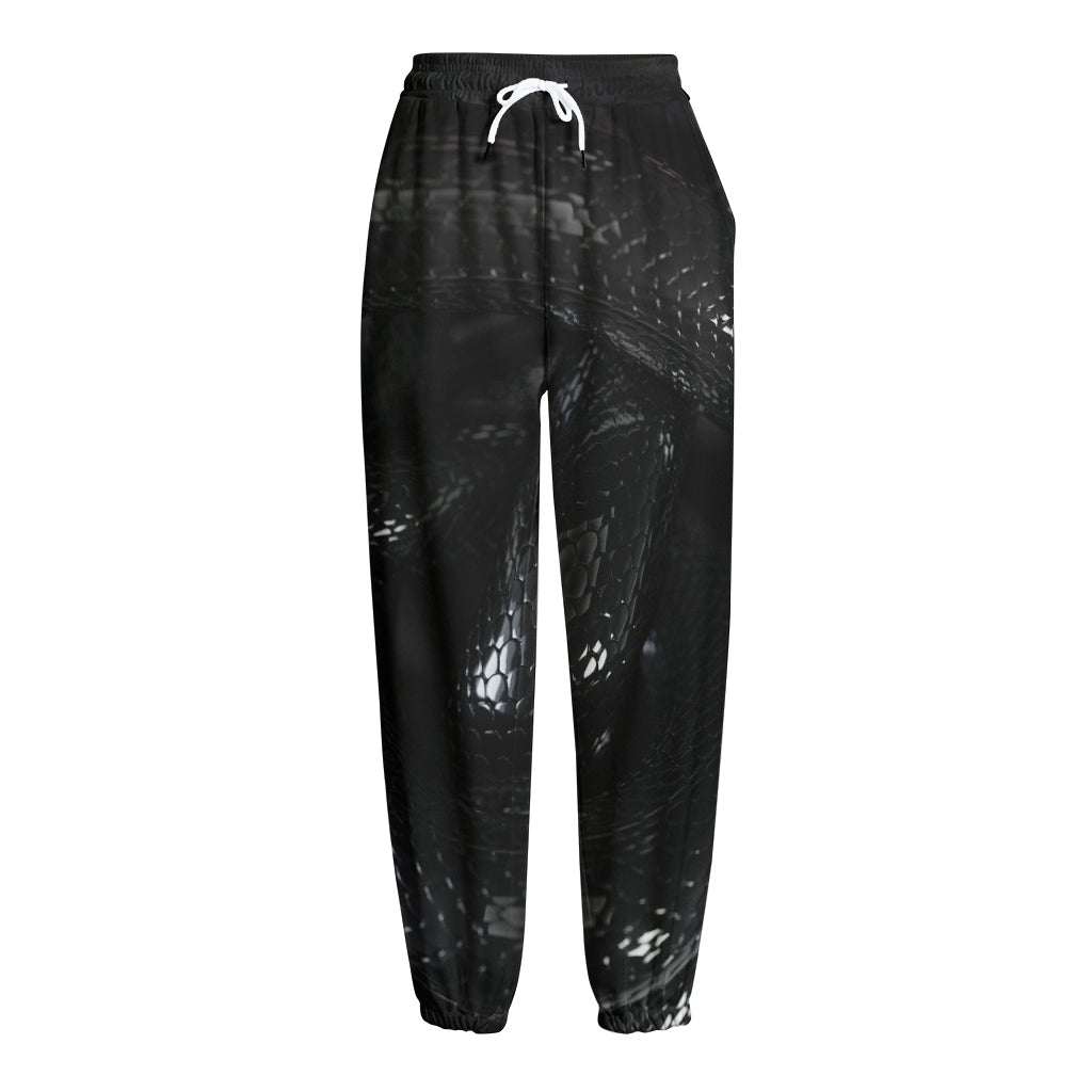 Black Snake Print Fleece Lined Knit Pants
