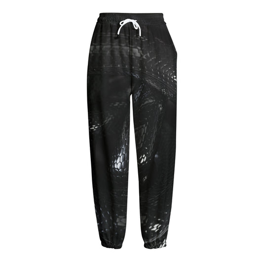 Black Snake Print Fleece Lined Knit Pants