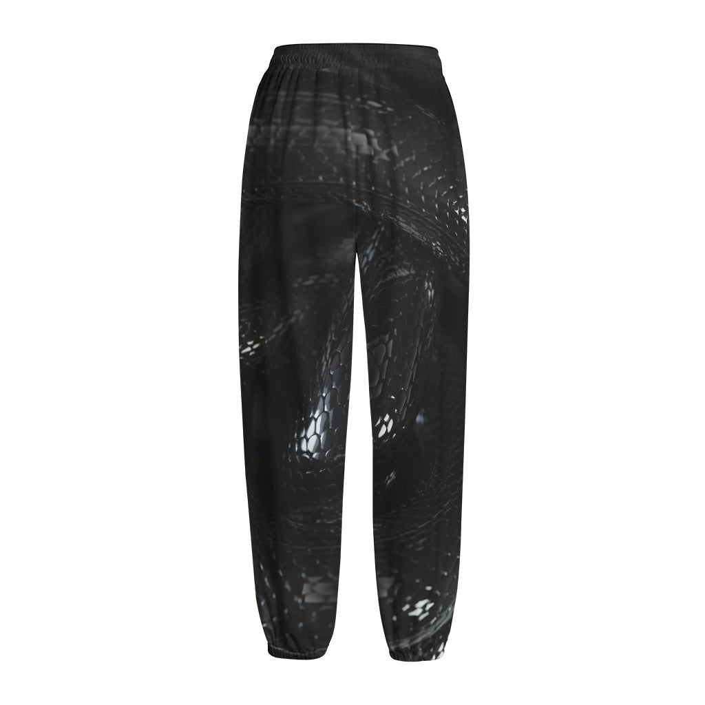 Black Snake Print Fleece Lined Knit Pants