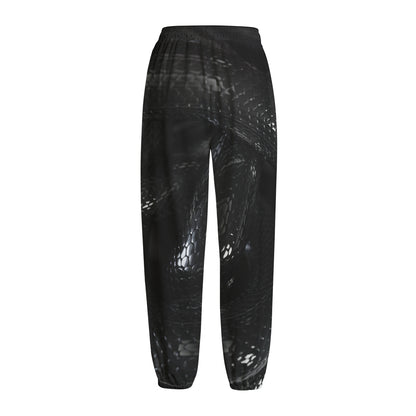 Black Snake Print Fleece Lined Knit Pants